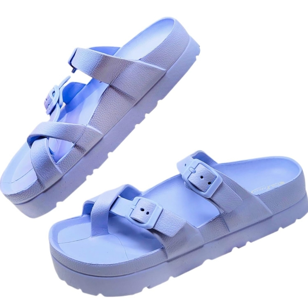 Women's Platform Sandals - Arch Support, Comfortable Foam Slides/ light blue